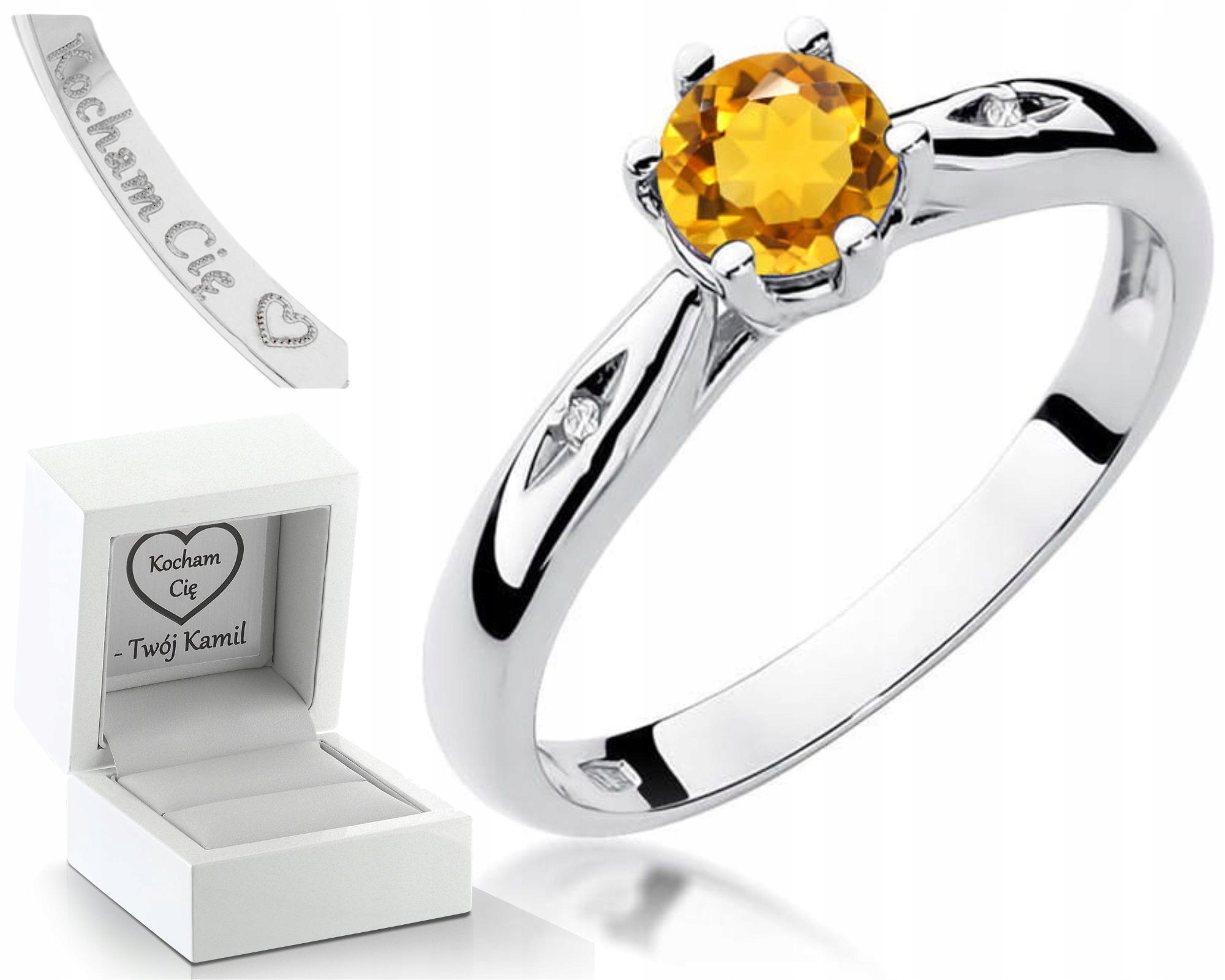 Prstýnek S Citronem A Brilianty, Bílé Zlato