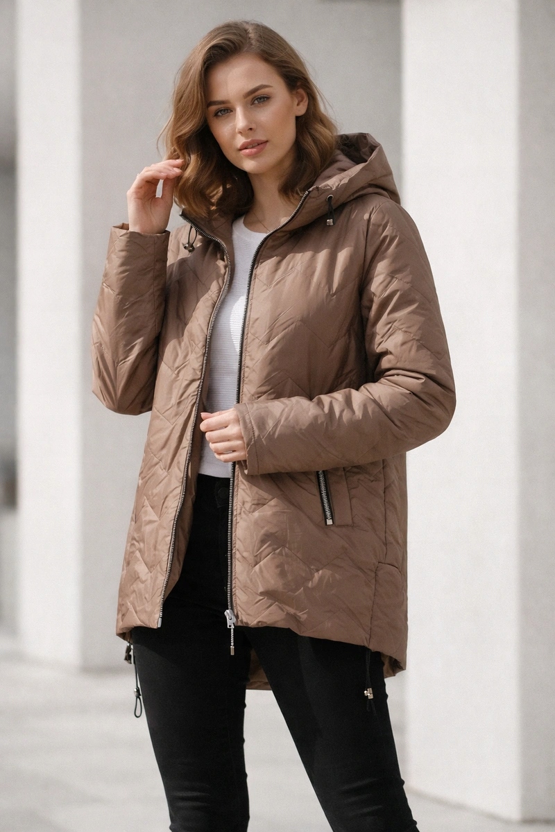 Ozdobně Prošívaná Bunda B8588 Hnědá S (36)