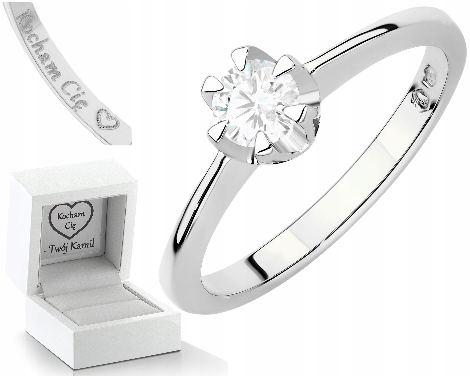 Zásnubní Prstýnek S Diamantem Lab Bílé Zlato 14K