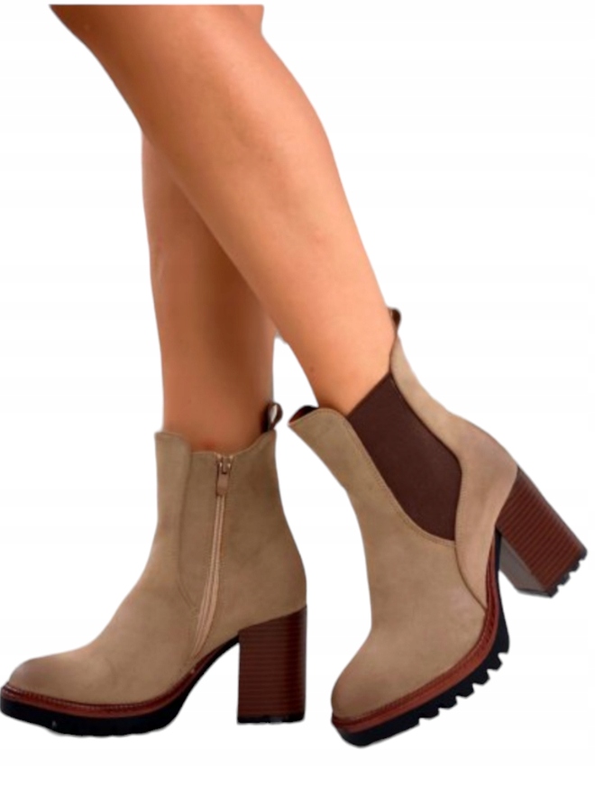 Dámské Kotníkové Boty Klasické na Podpatku Blokové Oteplené Elegantní Béžové vel. 41