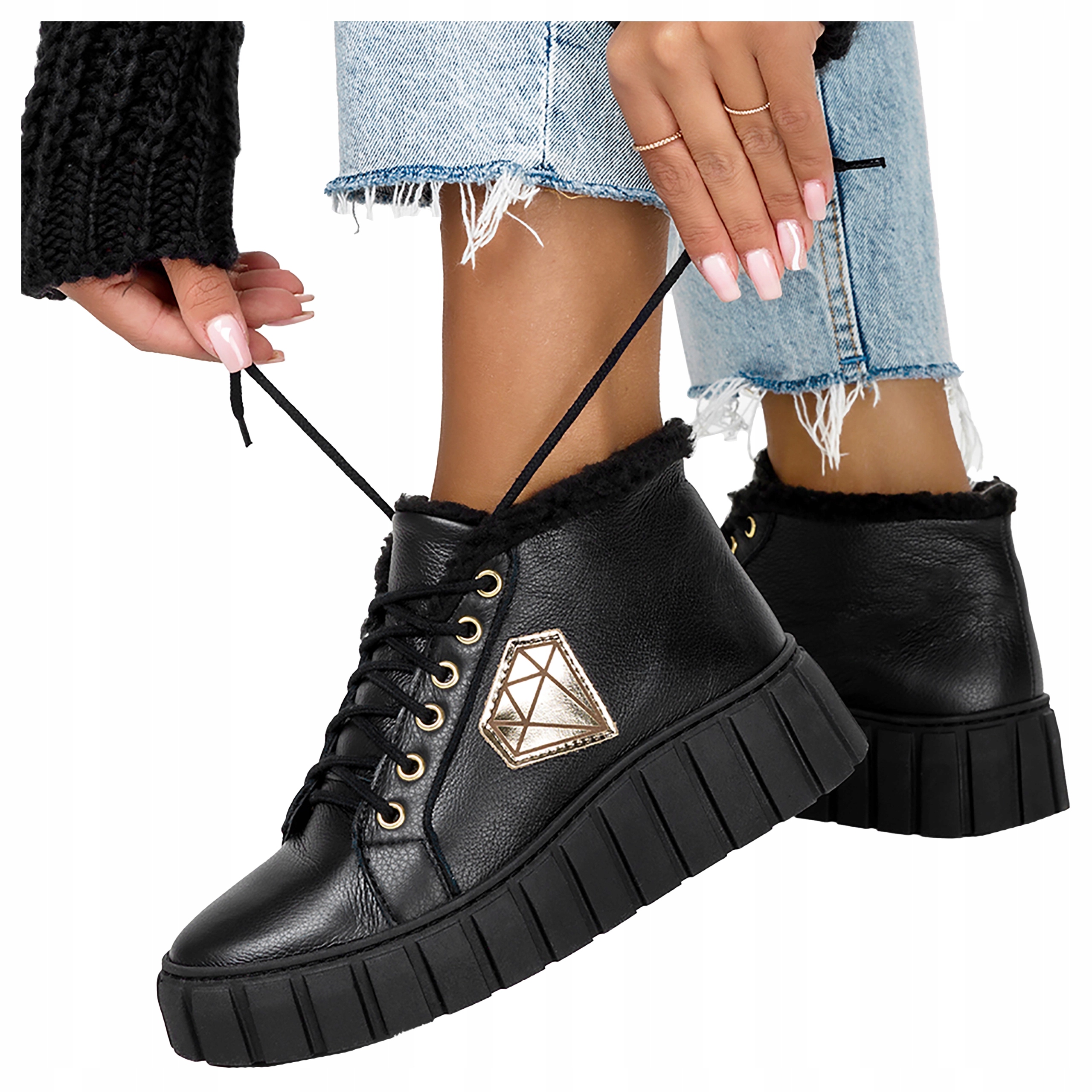 Sněhule Kotníkové Boty Kožené tenisky Kožíšek na platformě Polský vel. 36