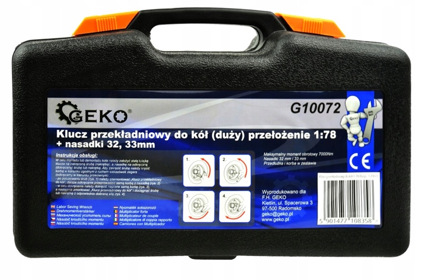 KLUCZ PRZEKŁADNIOWY DO KÓŁ 1:78 7000Nm + ZESTAW NASADEK UDAROWYCH 17-41mm Kod producenta G10072