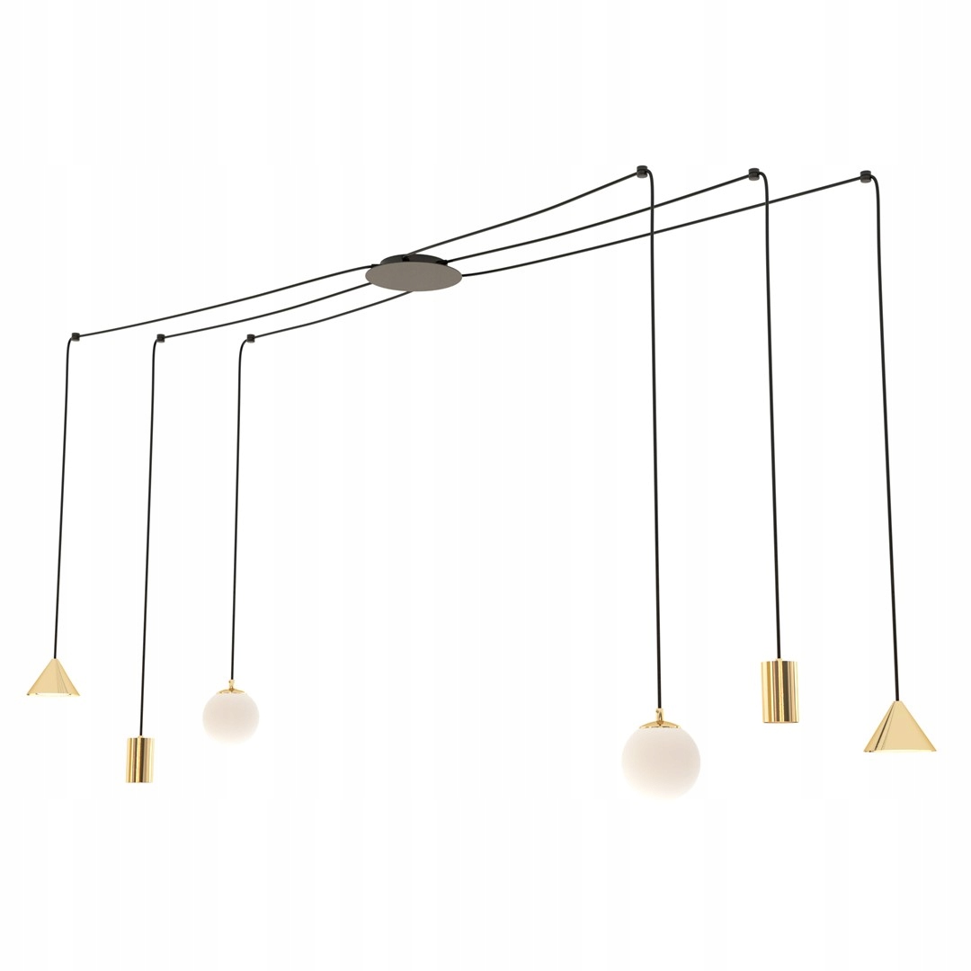Dizajnová závesná lampa čierna, zlatá, nastaviteľná, 6 bodov do obývačky Emibig