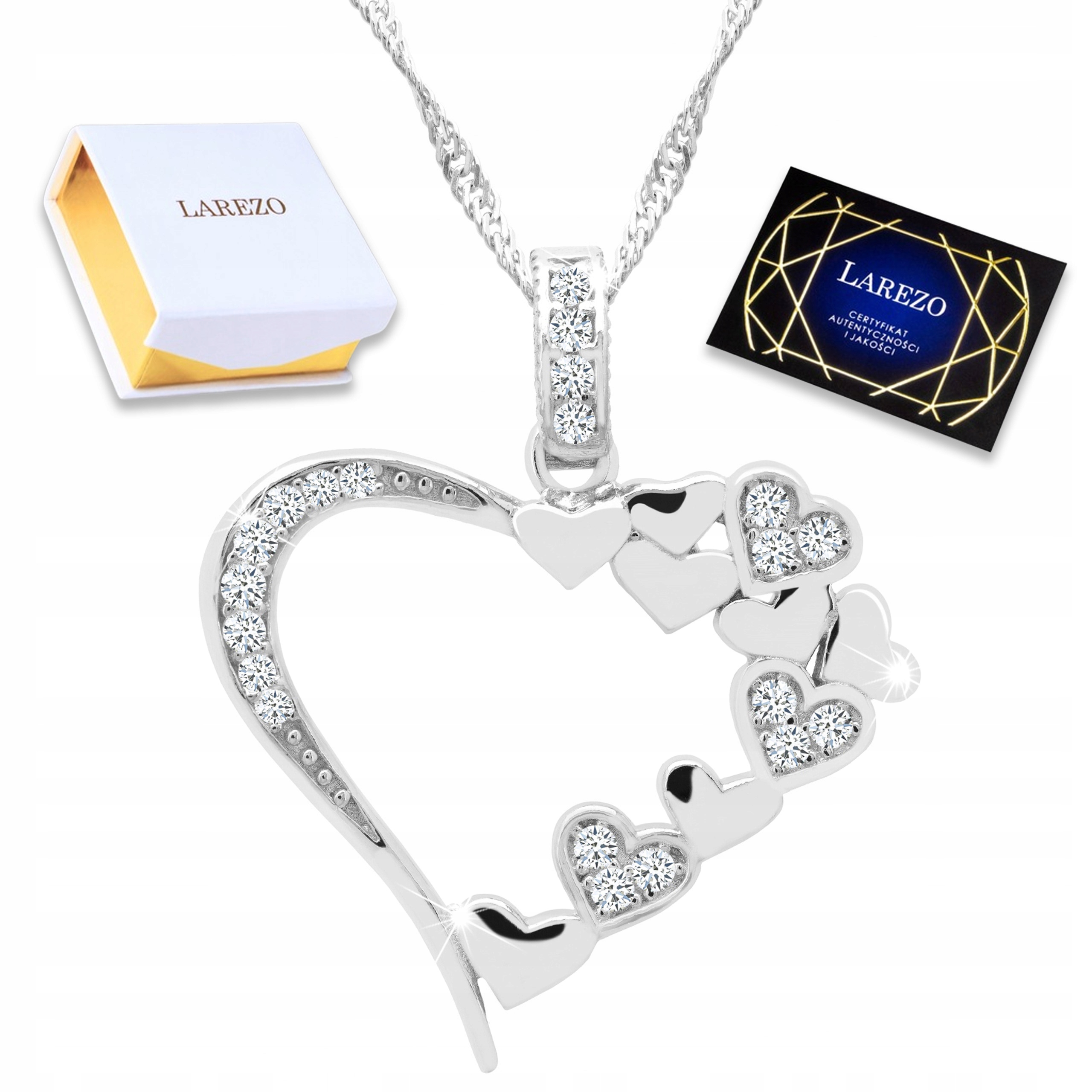 Stříbrný náhrdelník 925 Velké srdíčko Zirkony Malé srdce Láska Stříbro