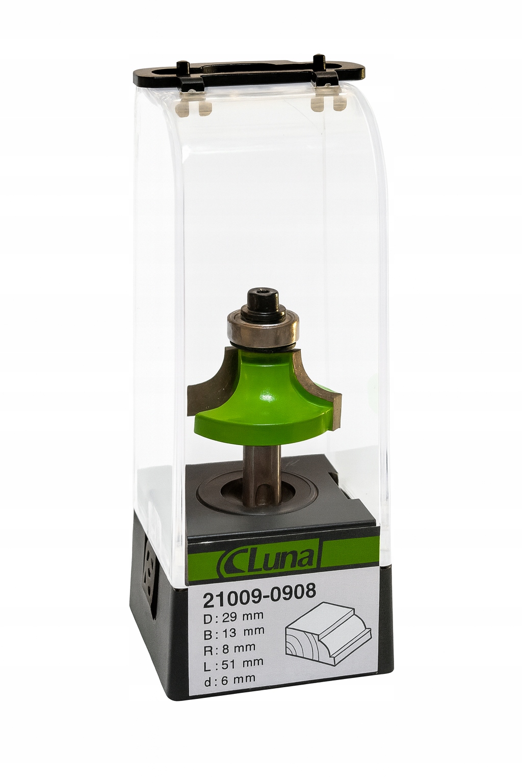 Fréza zaoblovací 29 mm H13 mm R8 mm délka 51 mm stopka 6 mm s ložiskem Luna