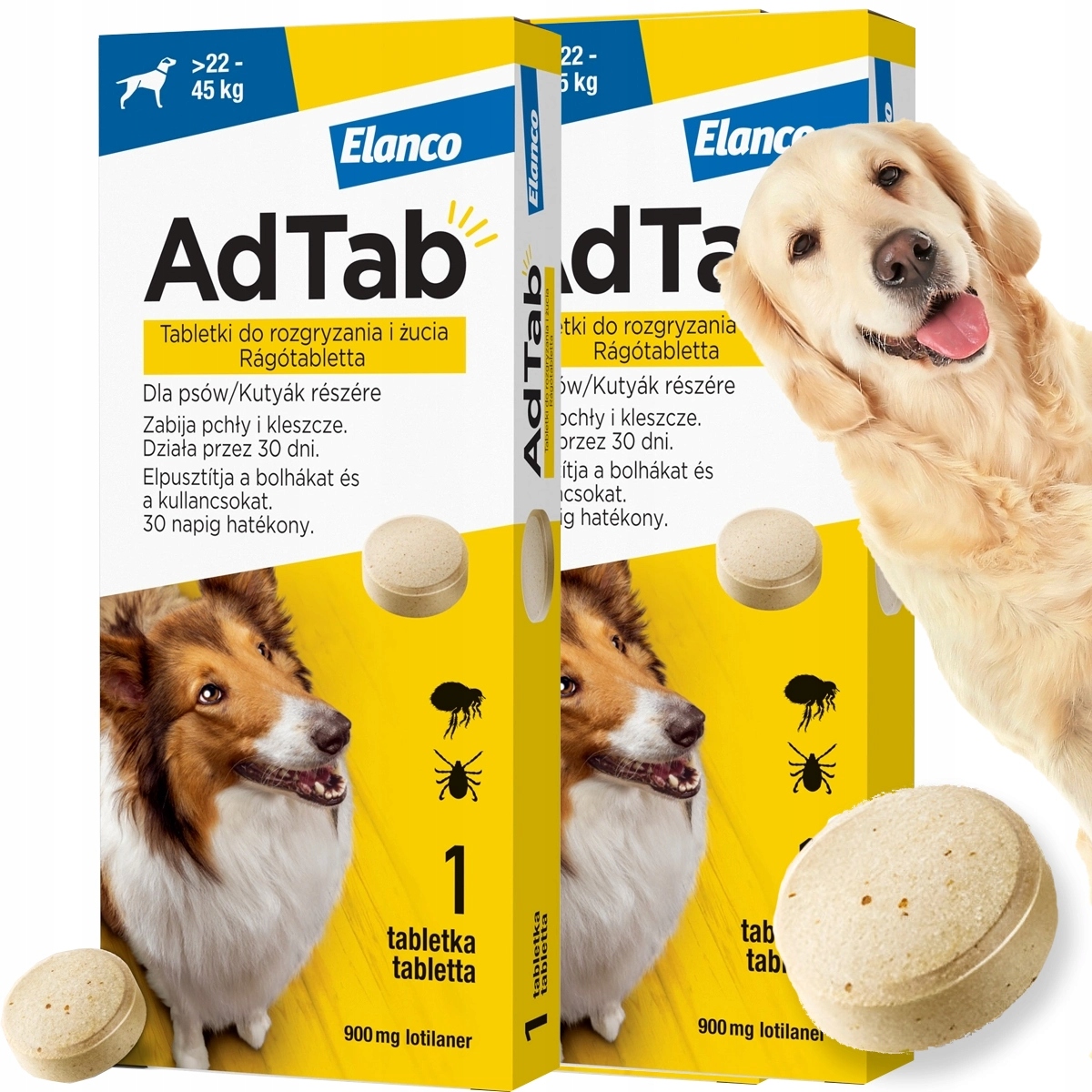 2 x Tabletka Adtab dla Psa do 45 kg Kleszcze pasożyty Pchły na 60 dni