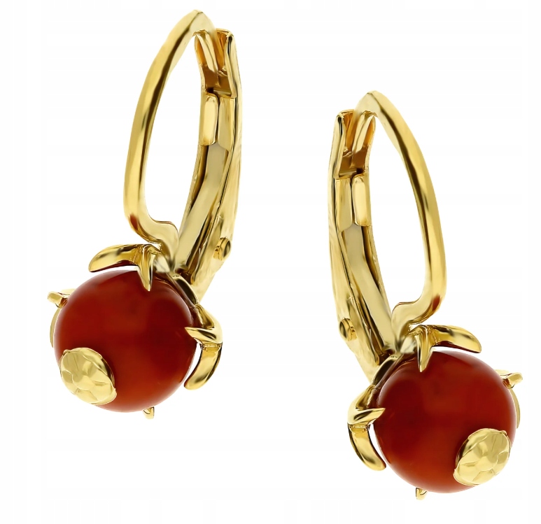 Zlaté náušnice 585 červený kámen anglický elegantní vzor dárek