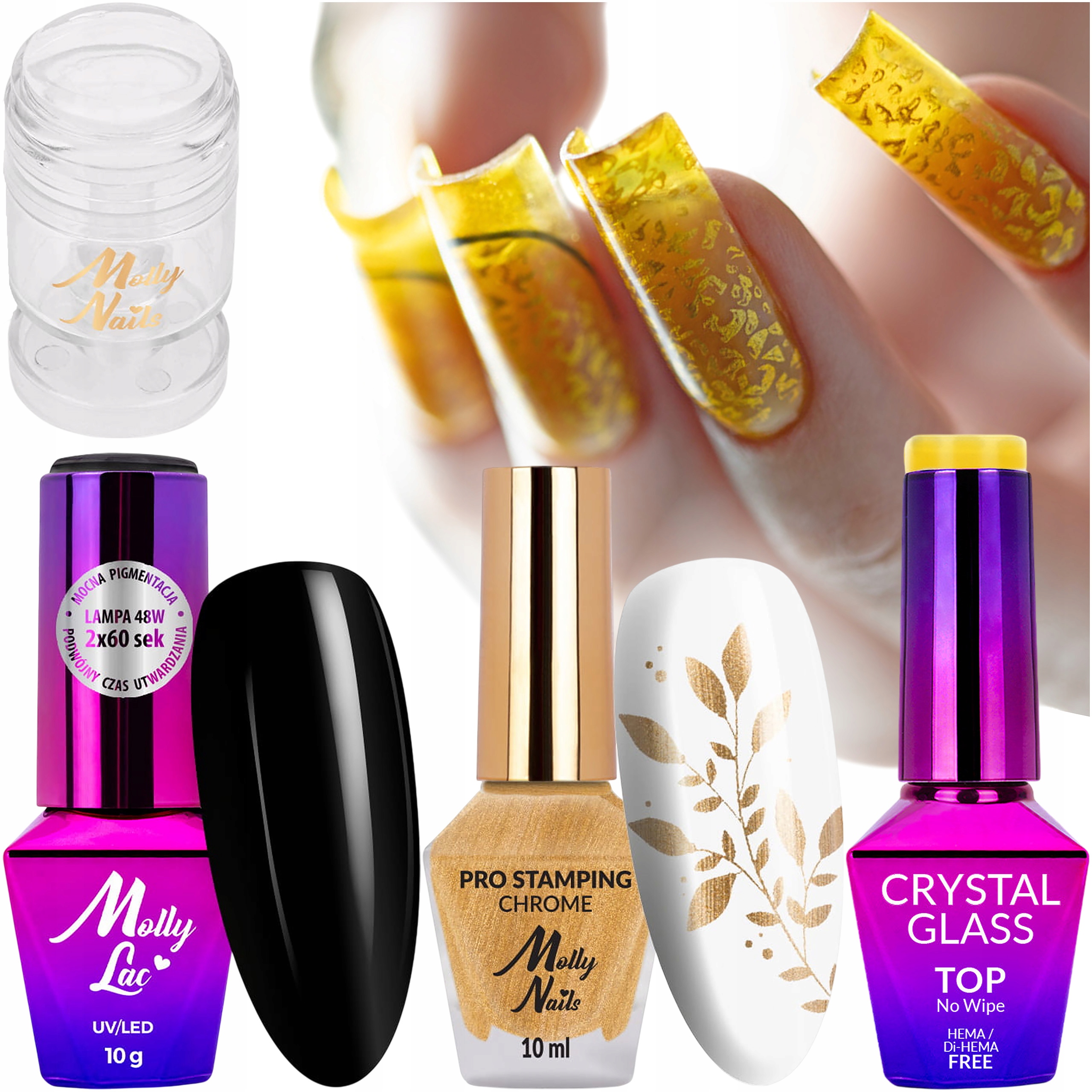 Top Crystal Glass Yellow Lak Černý Chrome Razítko Set 4v1