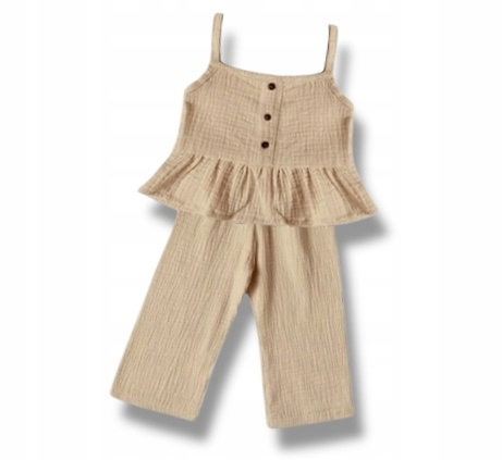 98 LETNI MUŚLINOWY komplet dla dziewczynki BLUZKA I SPODNIE DZWONY