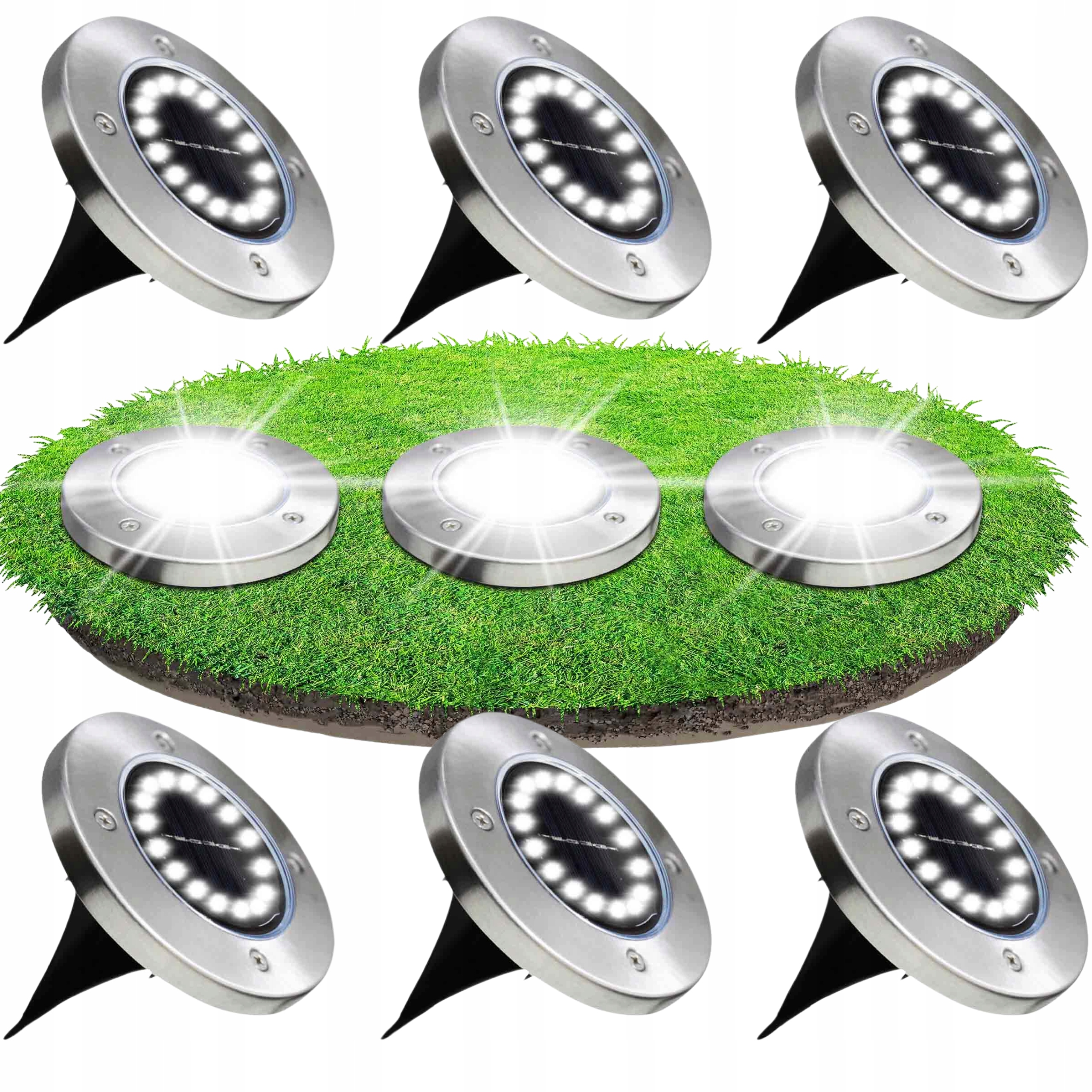 6x Solární Lampa Led Zahradní Zapichovací Disk Do Zahrady Výkonná 16 Led