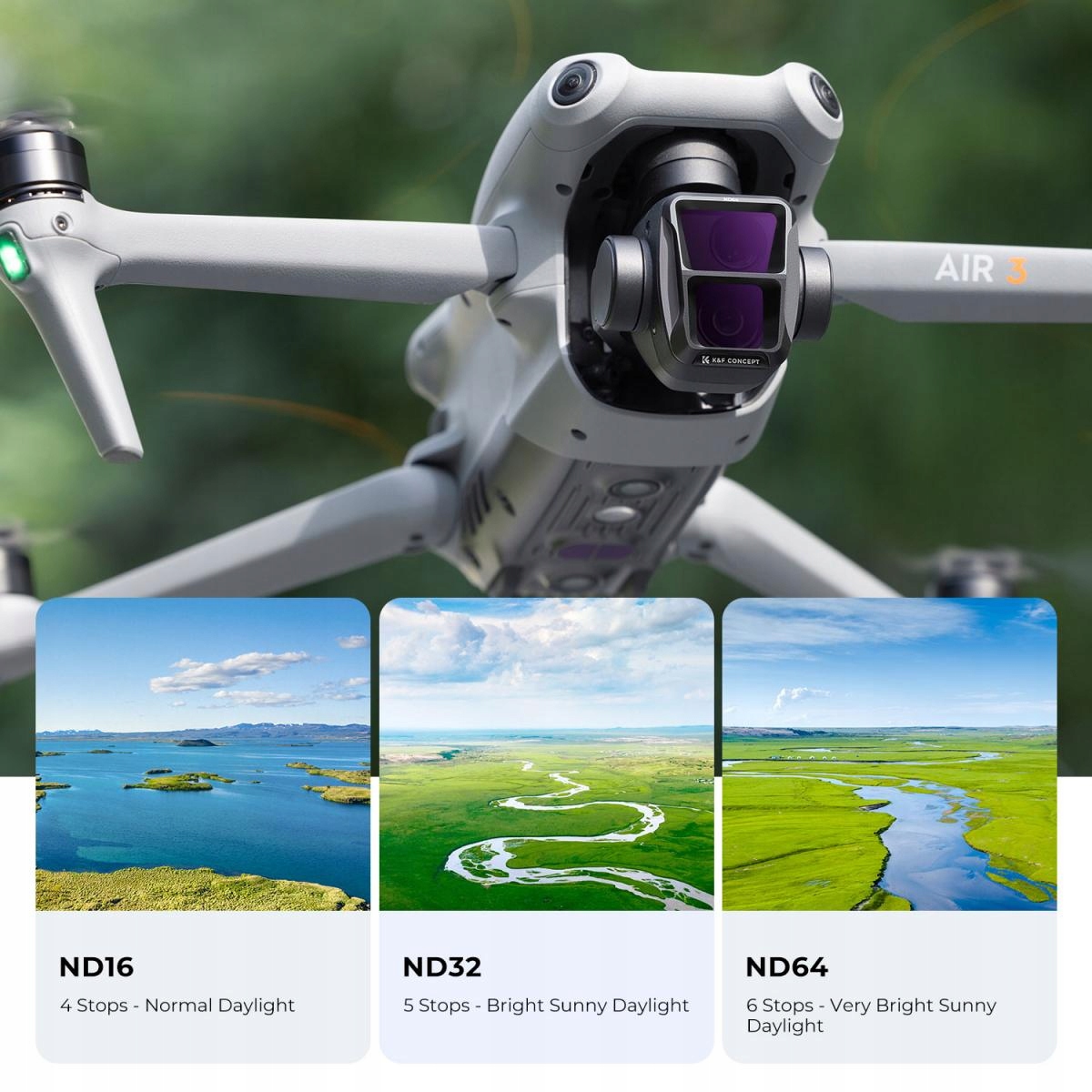 Zestaw filtrów szarych ND ND8 + ND16 + ND32 + ND64 do DJI AIR 3 K&F Concept Stan opakowania oryginalne