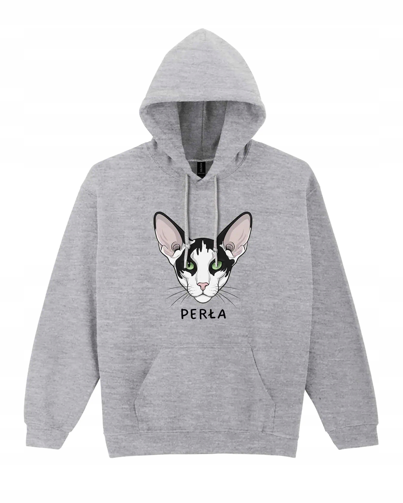Mikina s kapucí Orientální Černobílá Personalizovaná Kočka Šedá XL