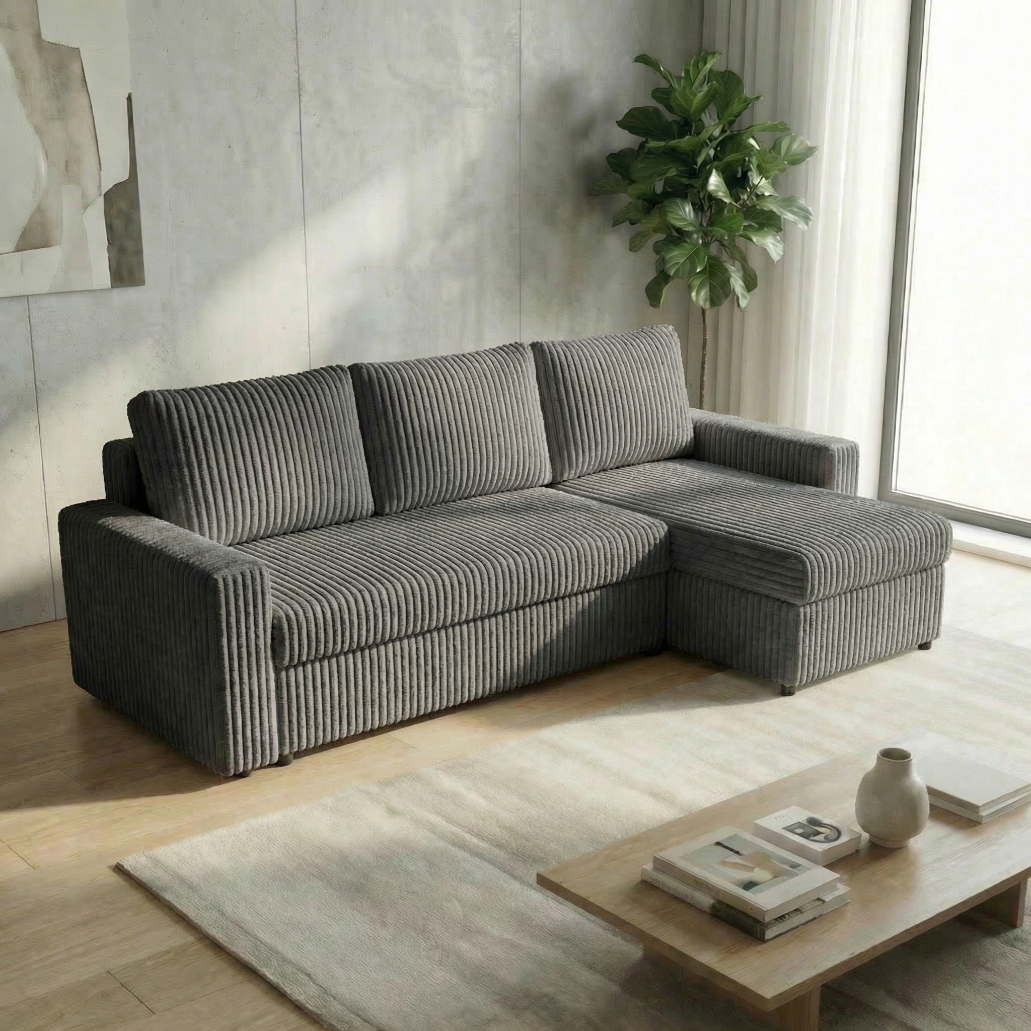 Rohová sedačka s funkcí spaní do obývacího pokoje Nirvana Plus, silný grafitový samet