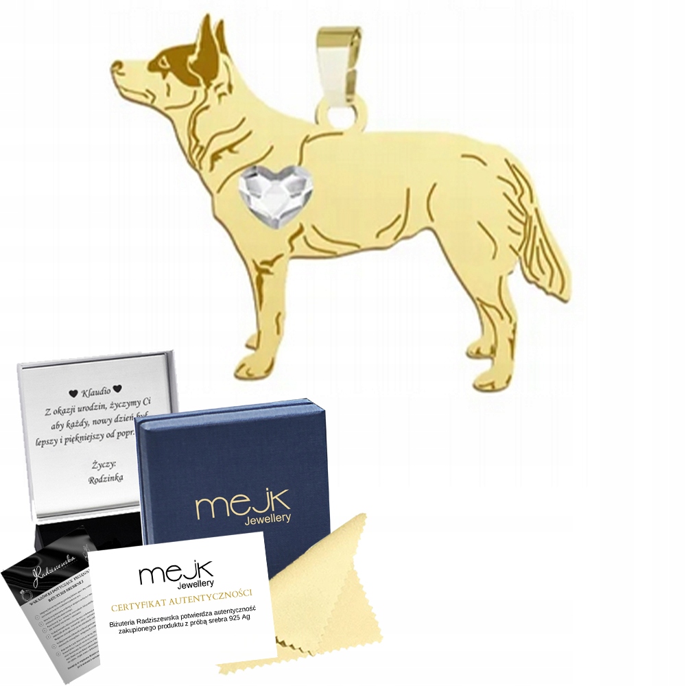 Zlatý přívěsek Australian Cattle Dog 925 Dárek Žena Gravírování Bonus
