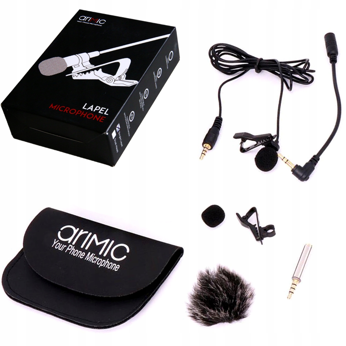 Pojedynczy pojemnościowy mikrofon krawatowy AriMic S-1,5m Charakterystyka kierunkowa dookólna (kołowa)