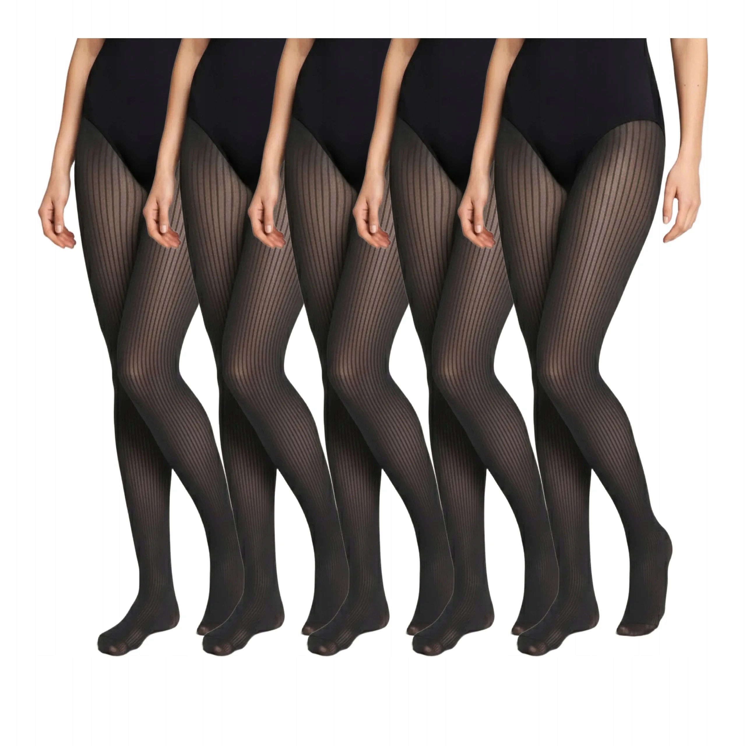 5 párů Punčocháče z mikrovlákna 70 den pruhované 1944 Rib Legs 5x Černá 4-L