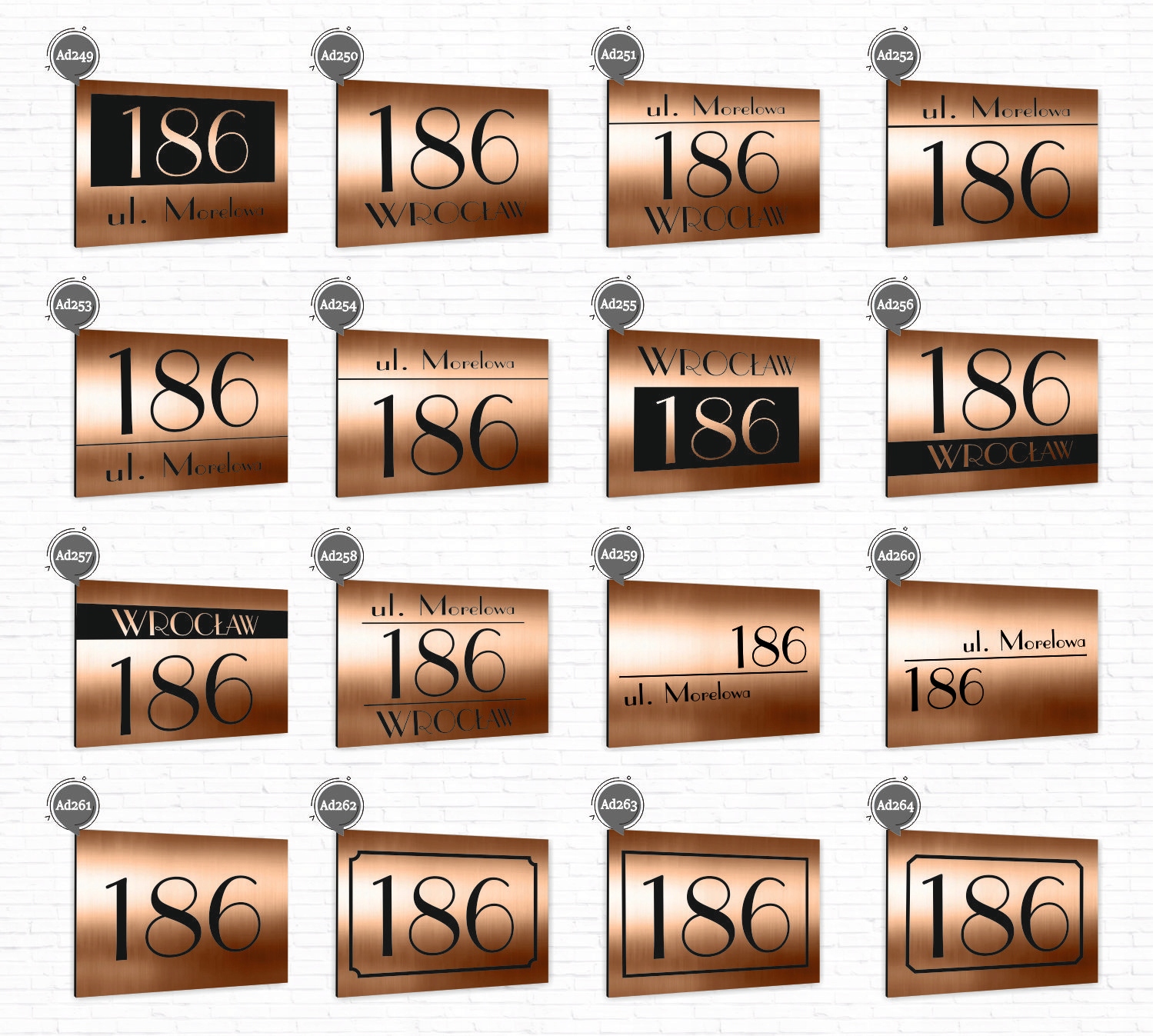 Tabliczka ADRESOWA ALUMINIOWA MIEDŹ NUMER DOMU 3D Szerokość produktu 40 cm