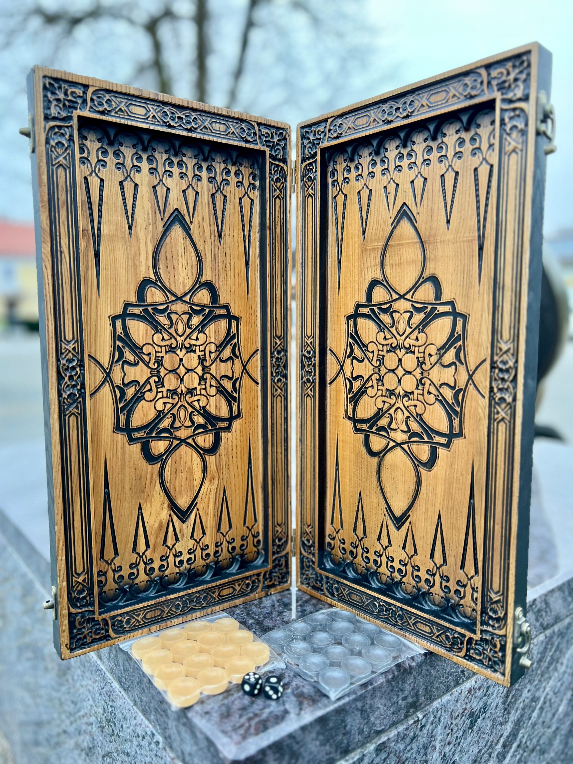 Drewniany Backgammon - Wzór Statek z kotwicą Typ Podstawa