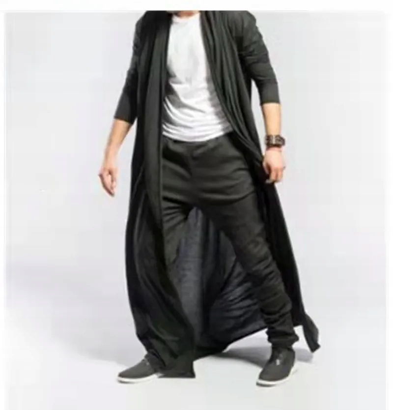 Spring Autumn Thin Trench Sexy Men Cardigan Cloak Kolor czarny
