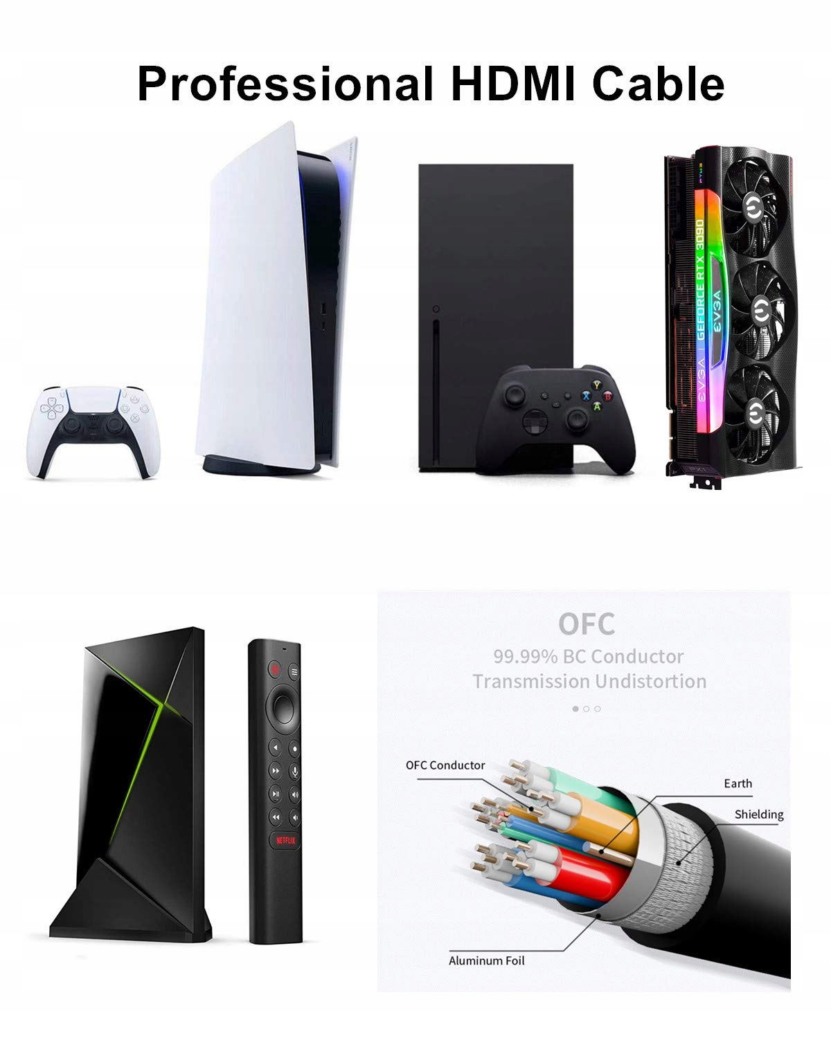 Pevný Hdmi kabel 5 m pro 8K Uhd Televizor, Silný Kabel 2.1 48 Gbps