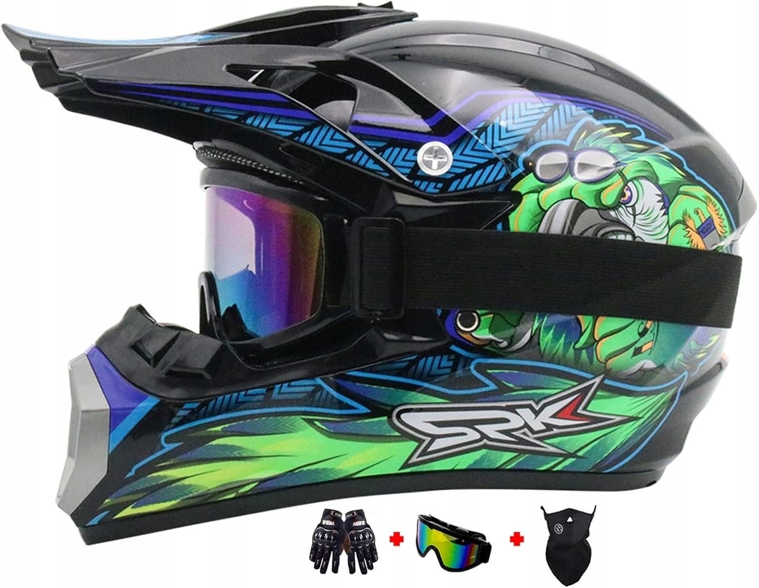Kask motocrossowy pełnotwarzowy Rękawiczki maską Google MoHelmHuj roz L