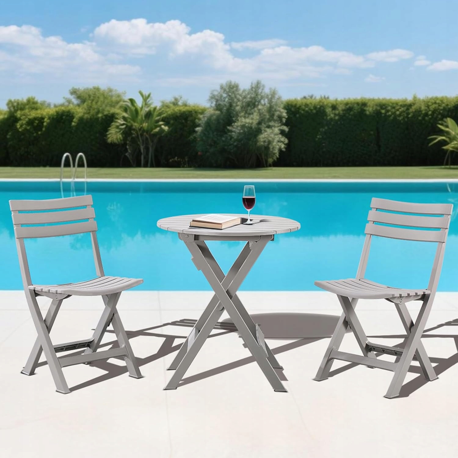 Bistro set, sivý stôl, 2 stoličky na balkón, terasu, záhradu