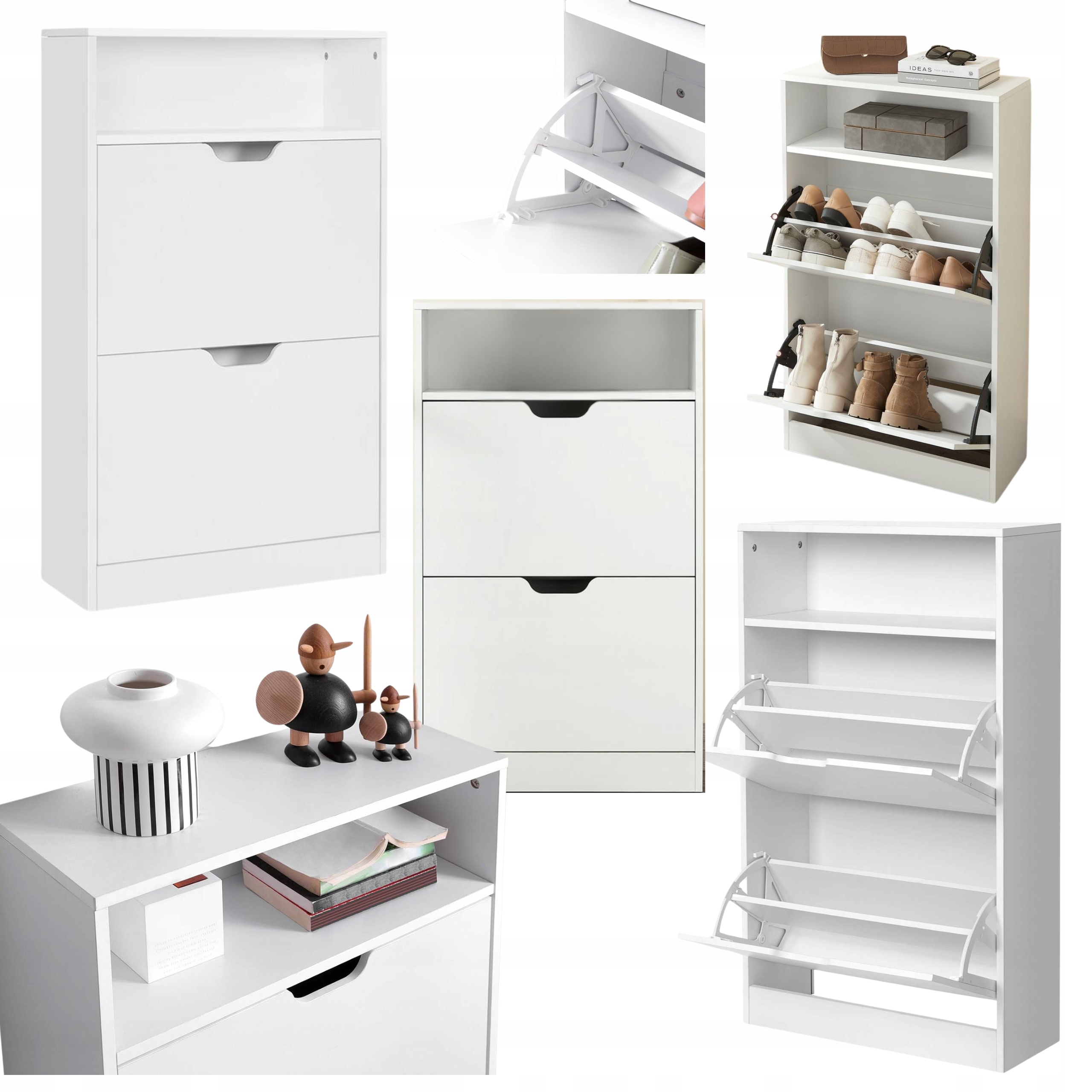 Vysoká Skrinka Regál na topánky do predsiene Biela Komoda s policami na kľúče