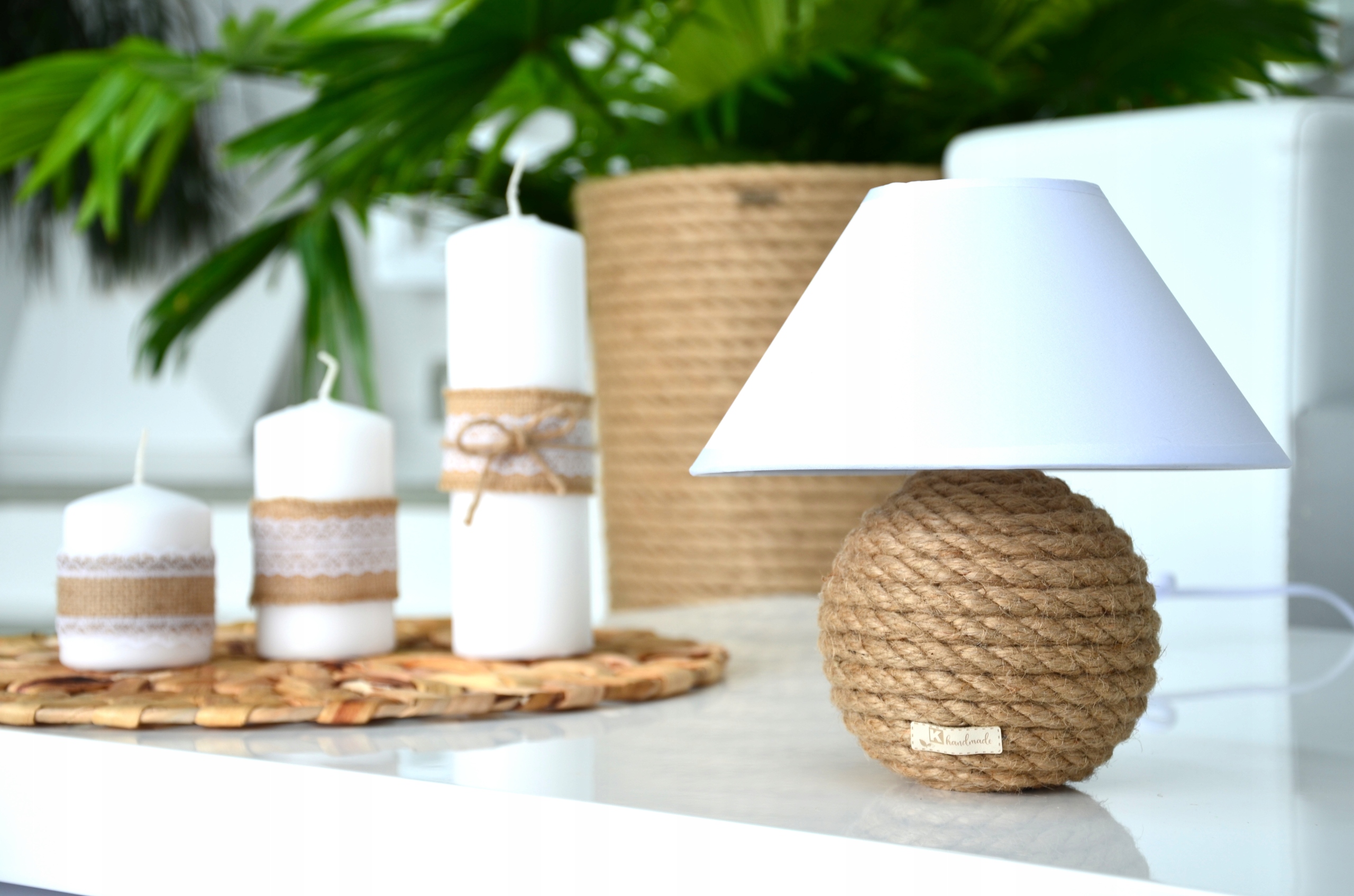 MINI Lampka biurkowa Boho pleciony sznurek juta Zasilanie sieciowe