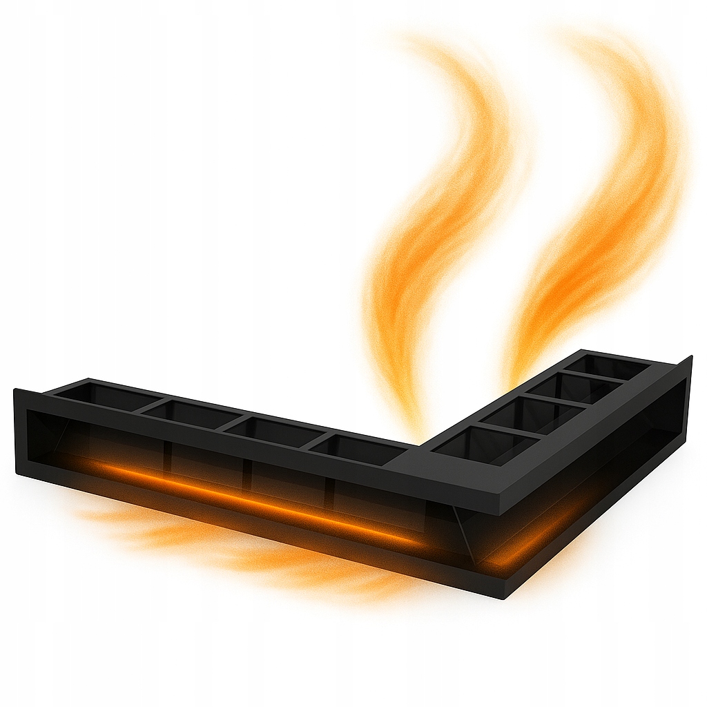 Krbová mřížka 600x400x90 Levá Luft Rohová větrací černá Ocelová