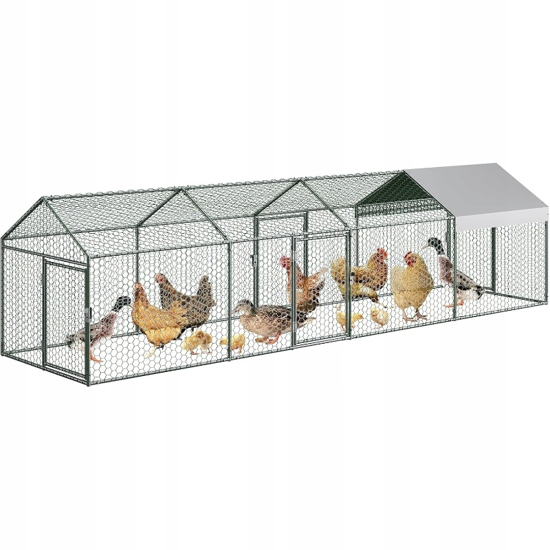 Levně Duży Metalowy Kurnik, Przenośny Kurnik na dla Kur Królików Kaczek, Srebrny
