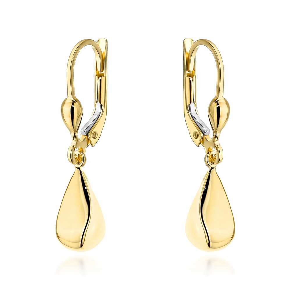 Zlaté 585 náušnice s geometrickými slzami na anglickém zapínání jako dárek 14k