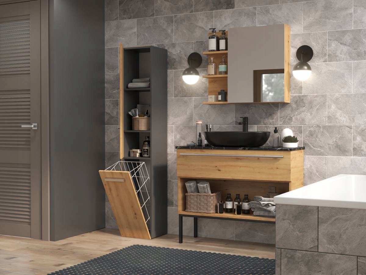 SZAFKA ŁAZIENKOWA SŁUPEK REGAŁ ŁAZIENKOWY Z KOSZEM 30CM Marka inna