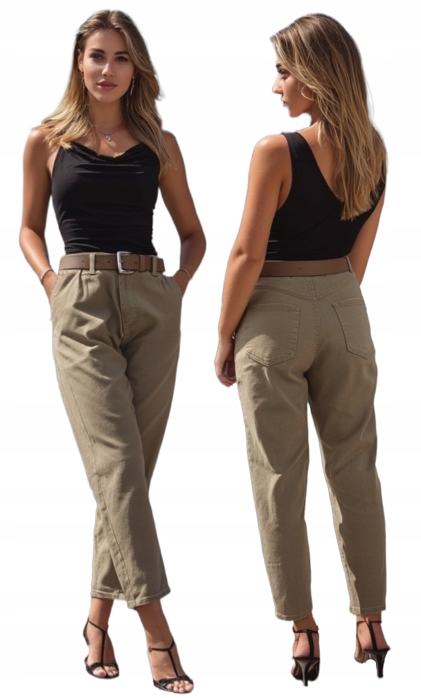 Spodnie Balloon Jeans M.Sara Damskie Luźne Wysoki Stan Beżowe S/36