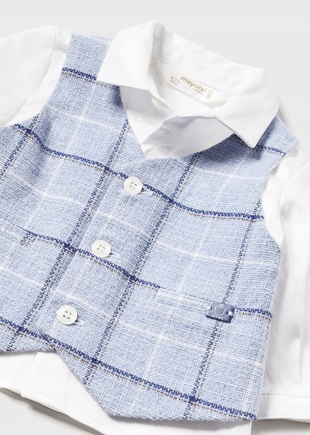 Komplet Mayoral 2520 chrzest niebieski krata 75/74 Kolor niebieski