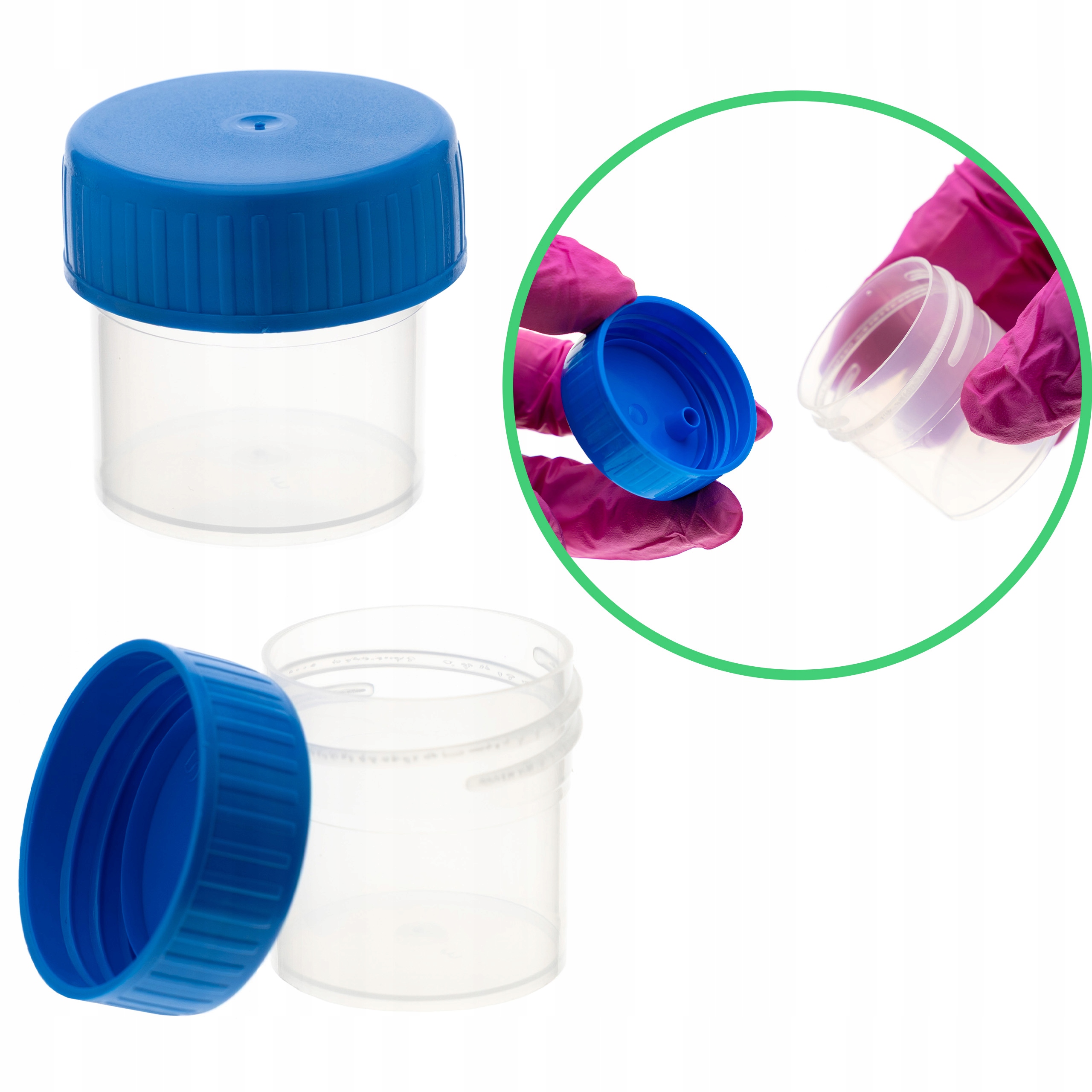 Pojemnik 30 ml Pp, wym. 35x38 mm, niebieska nakrętka, niesterylny, 100 szt.