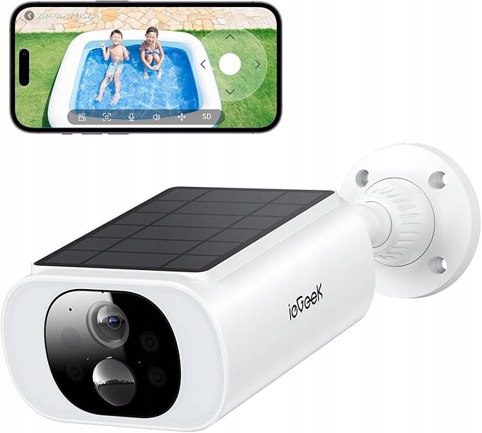 IeGeek S1 Zewnętrzna kamera solarna Ip 2K biała z panelem słonecznym Led