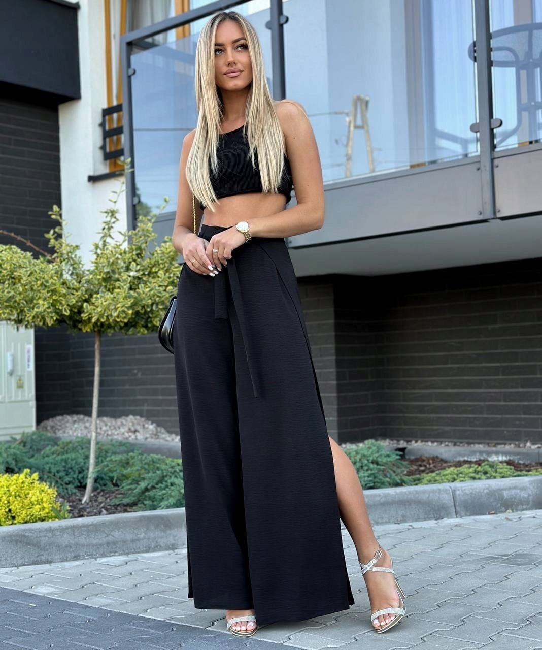 Dámské Kalhoty Marina S Rozparky 80 % Bavlna Černé S