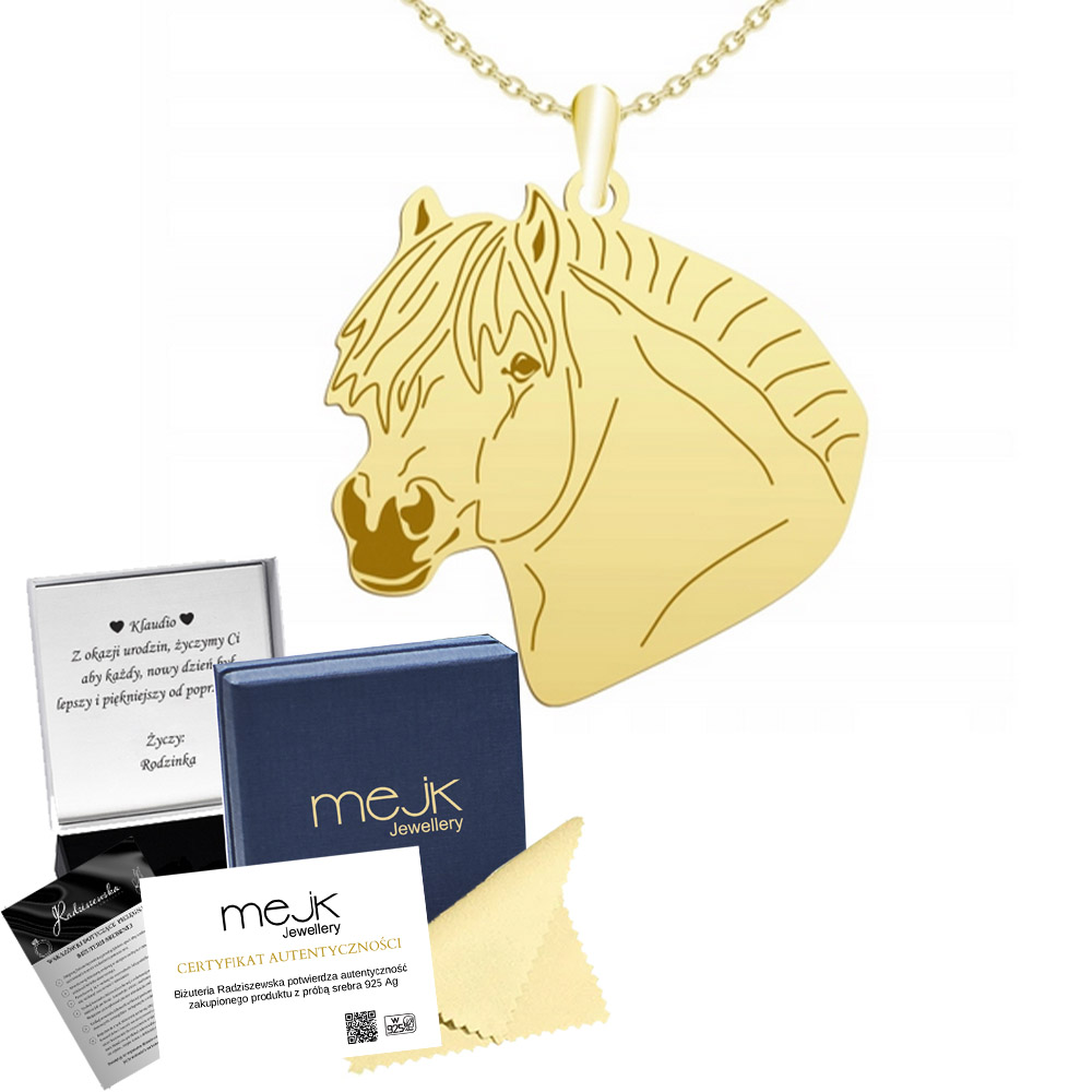Zlatý náhrdelník s fjordským koněm 925 Řetízek Šperky Dárek Gravírování