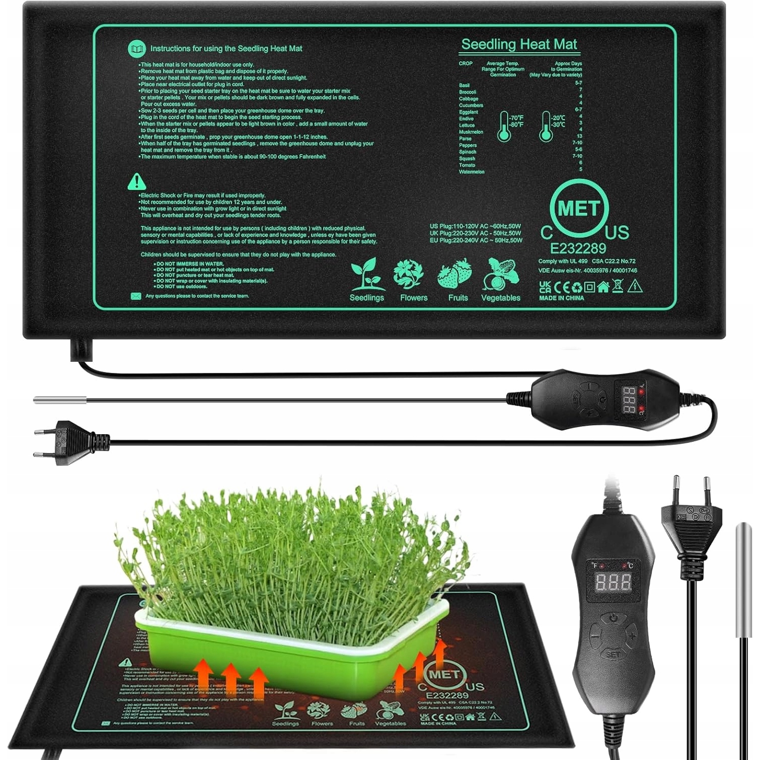 Levně 50W Topný Rohož S Termostatem Terárium Rostlin Sazenice 52x24 cm