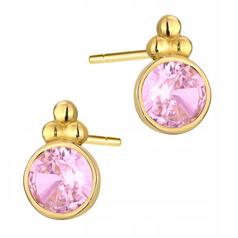 Krásné Zlaté Náušnice pr. 585 Šroubky Růžová Zirkon ve zlaté vazbě 14k