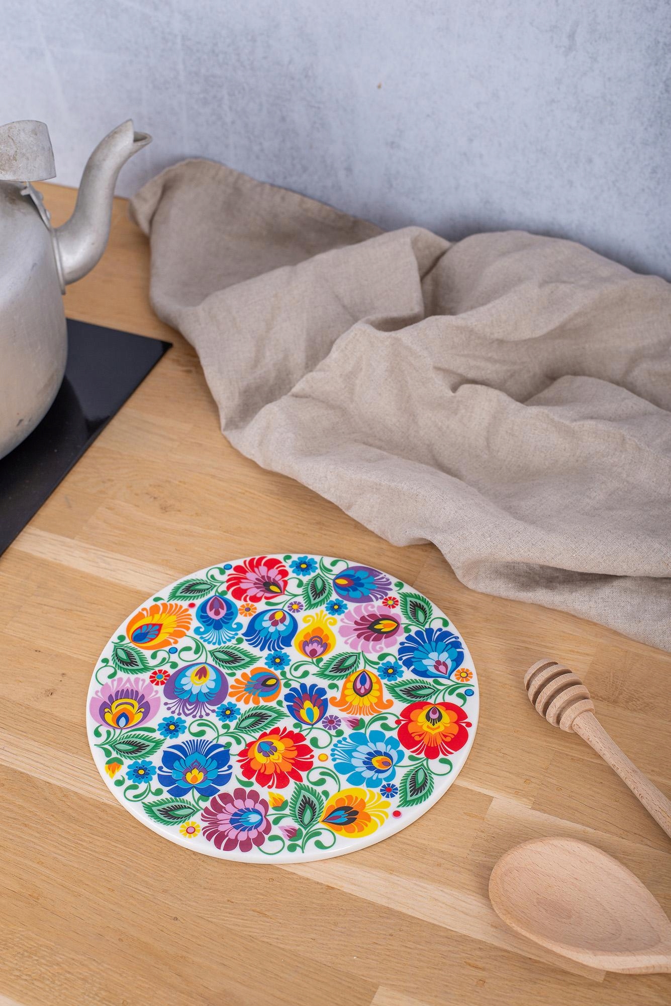 PODKŁADKA CERAMICZNA POD GARNEK FOLK - WZORY ŁOWICKIE - BIAŁA FOLKSTAR Marka Folkstar