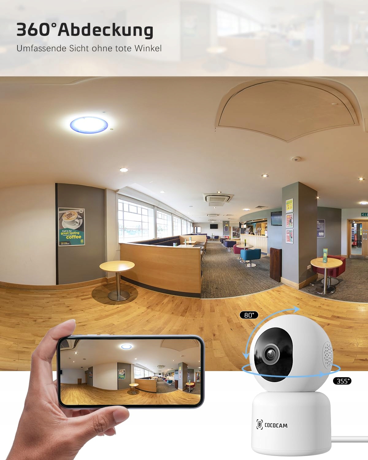 COCOCAM Kamera Wewnętrzna 5MP WiFi 24h Nagrywanie Ruch Audio Alexa — miniatura 6