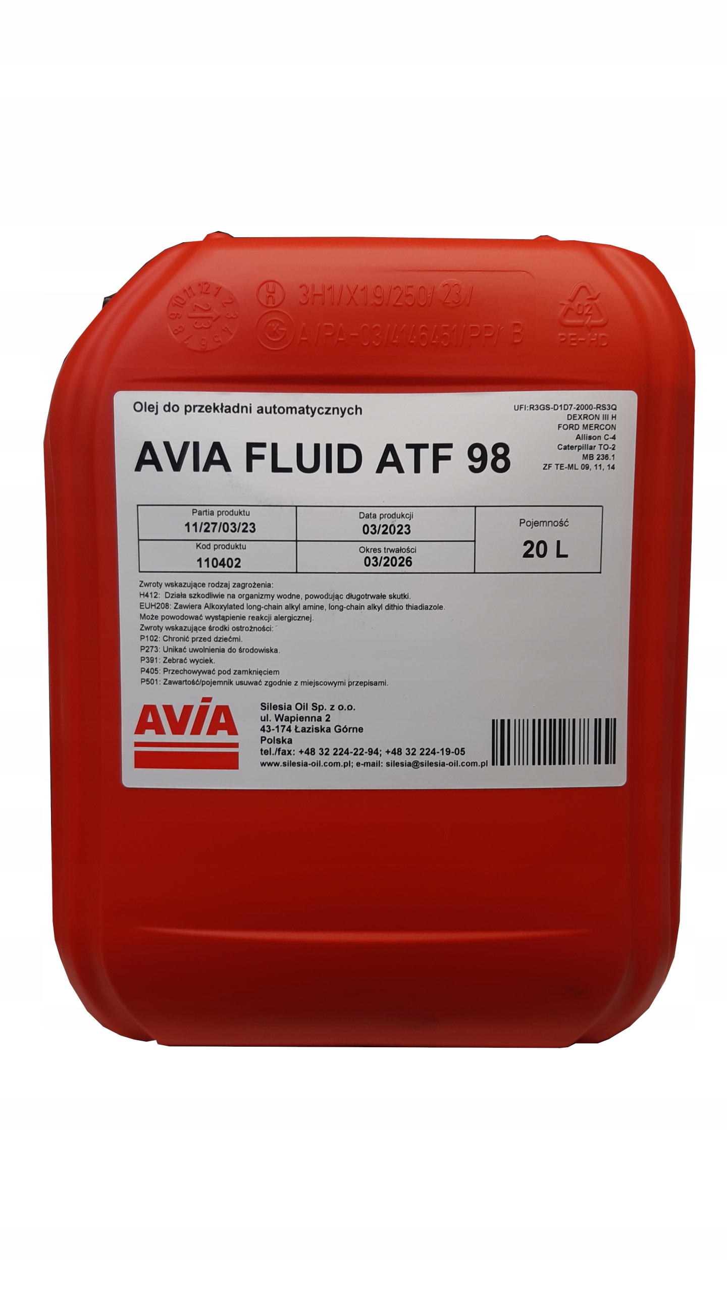 OLEJ ATF III AVIA FLUID ATF 98 DEXRON III H 20L