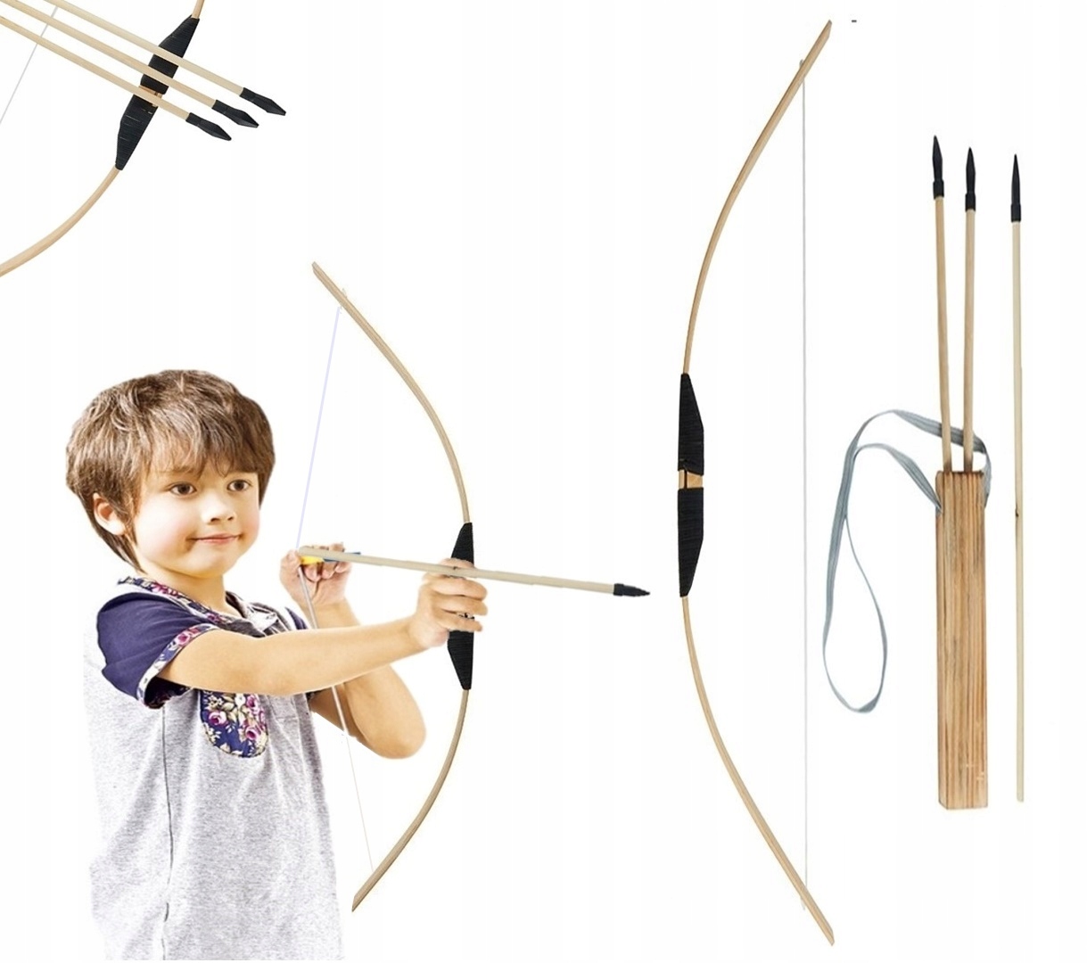 

Klasyczny Drewniany Łuk 60CM Strzały Kołczan