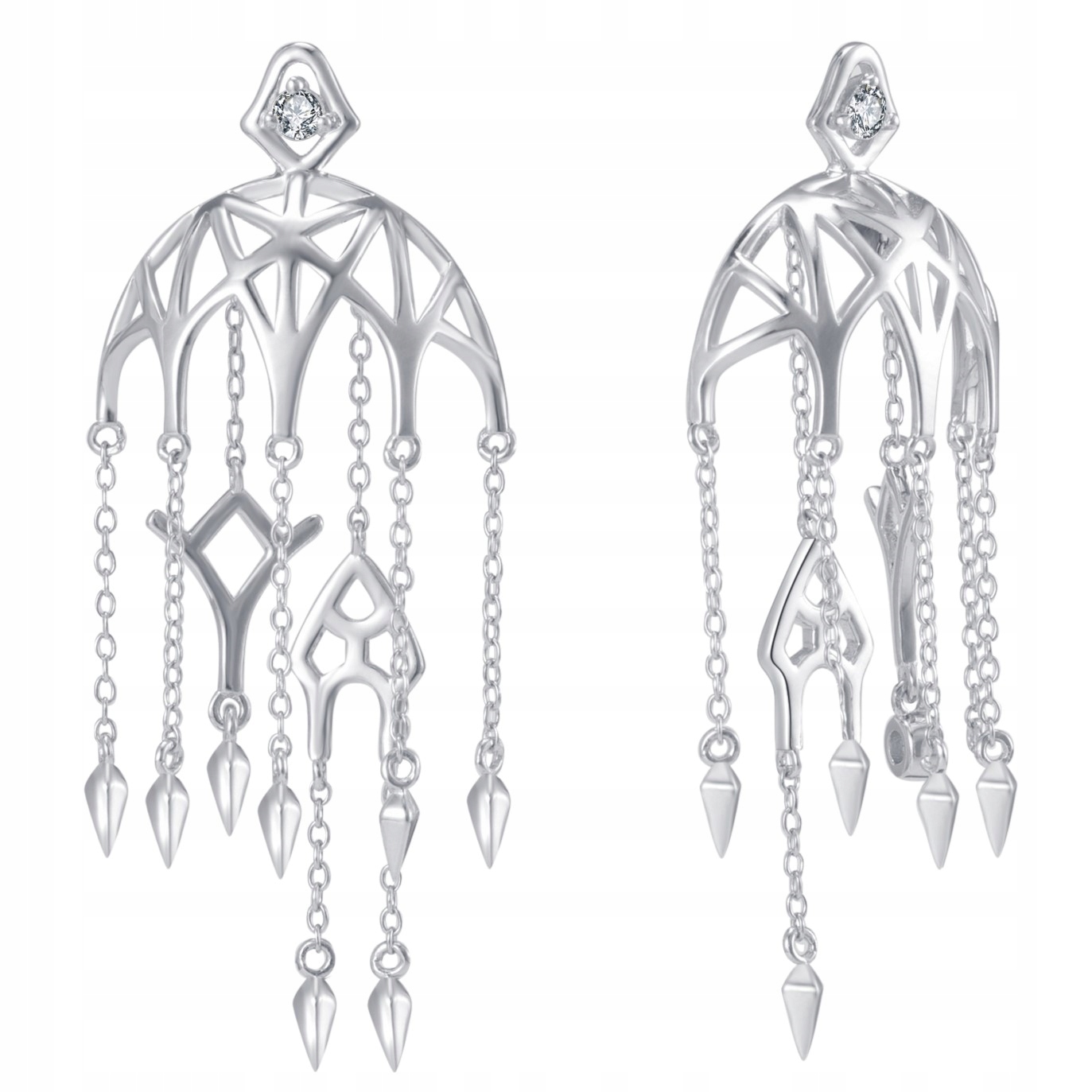 Stříbrné velké náušnice dlouhé visací rhodiované puzetky stříbro o ryzosti 925