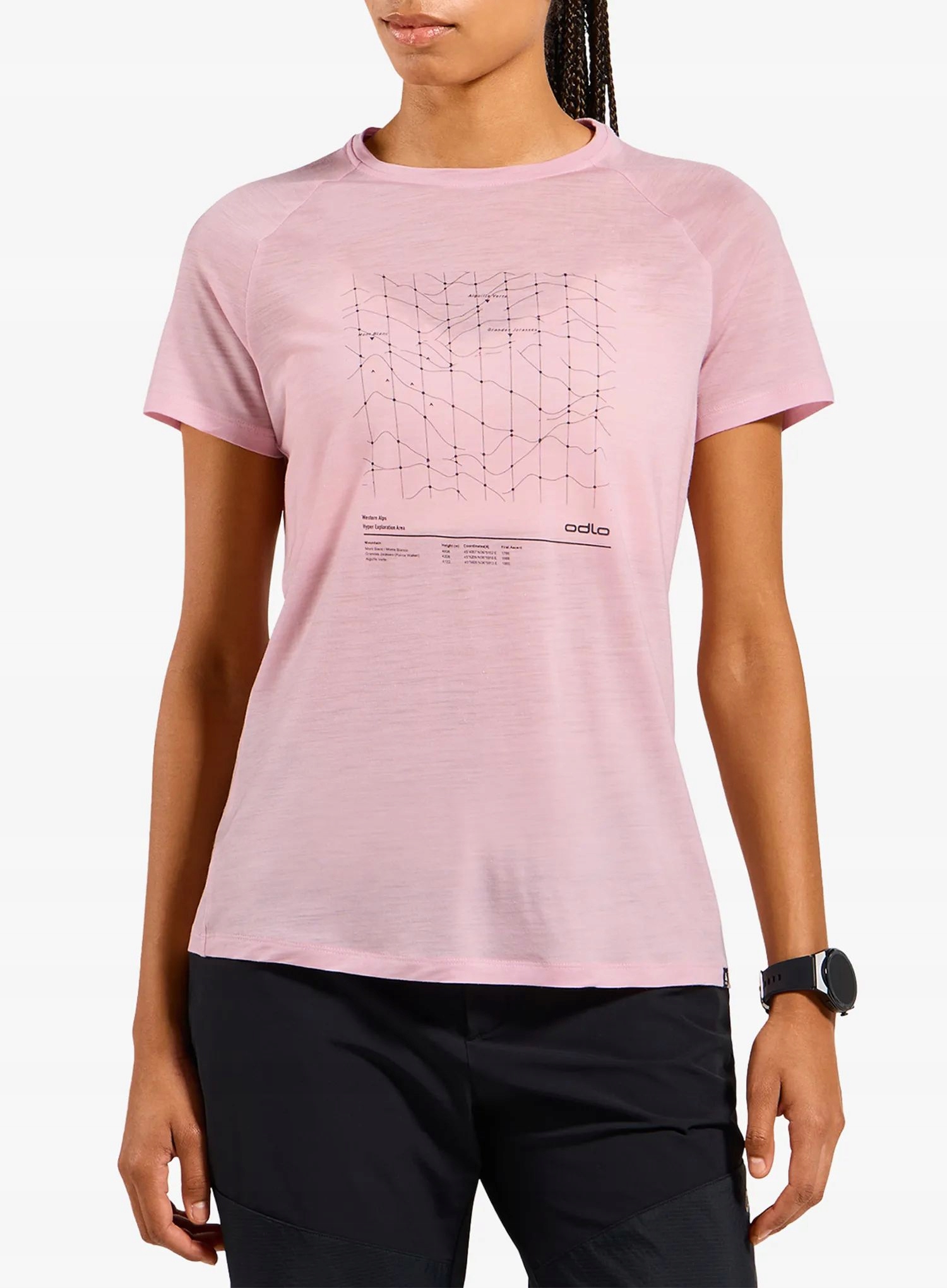 Dámské tričko Odlo Merino Tencel Hyper Map Crew Neck S/s hyper pink L