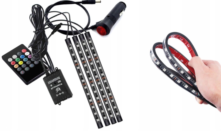 СВЕТОДИОДНЫЕ ФОНАРИ ДЛЯ САЛОНА АВТОМОБИЛЯ RGB + ПУЛЬТ ДИСТАНЦИОННОГО УПРАВЛЕНИЯ