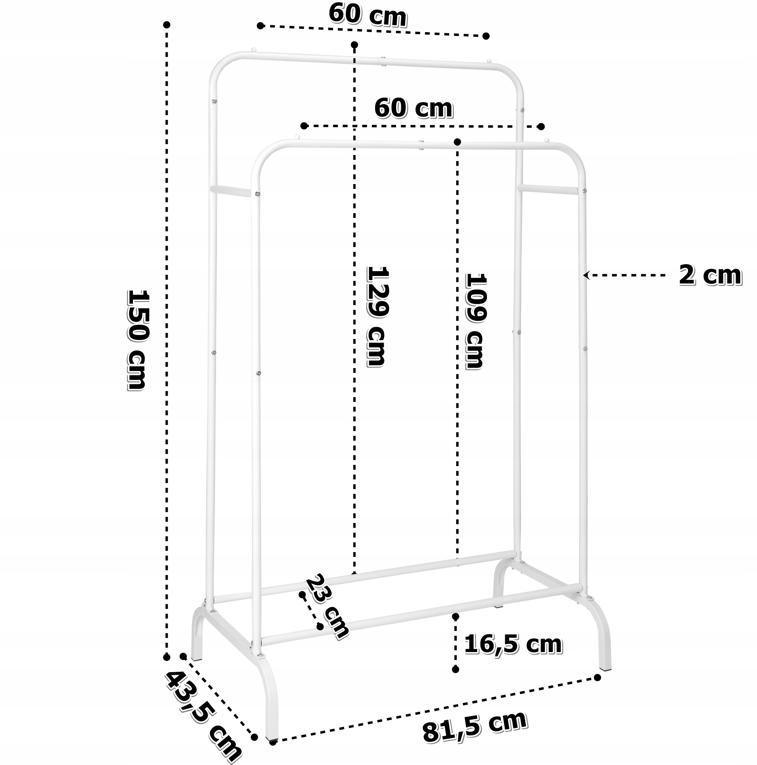 Stojanový Věšák Dvojitý Na Oblečení Bagrus Bílý Kovový Stojan Šatní Skříň