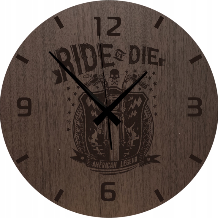 Klasický nástěnný hodinový stroj pro motorkáře Dub Wenge Ride or Die 45 cm