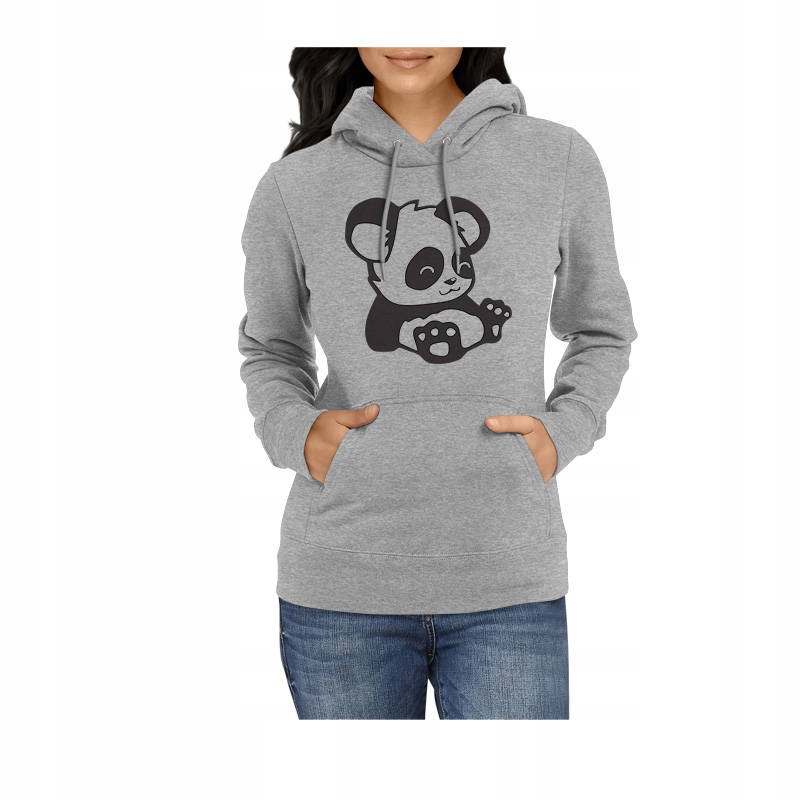 

Bluza damska Z Uroczą Pandą, kangurka, szara S